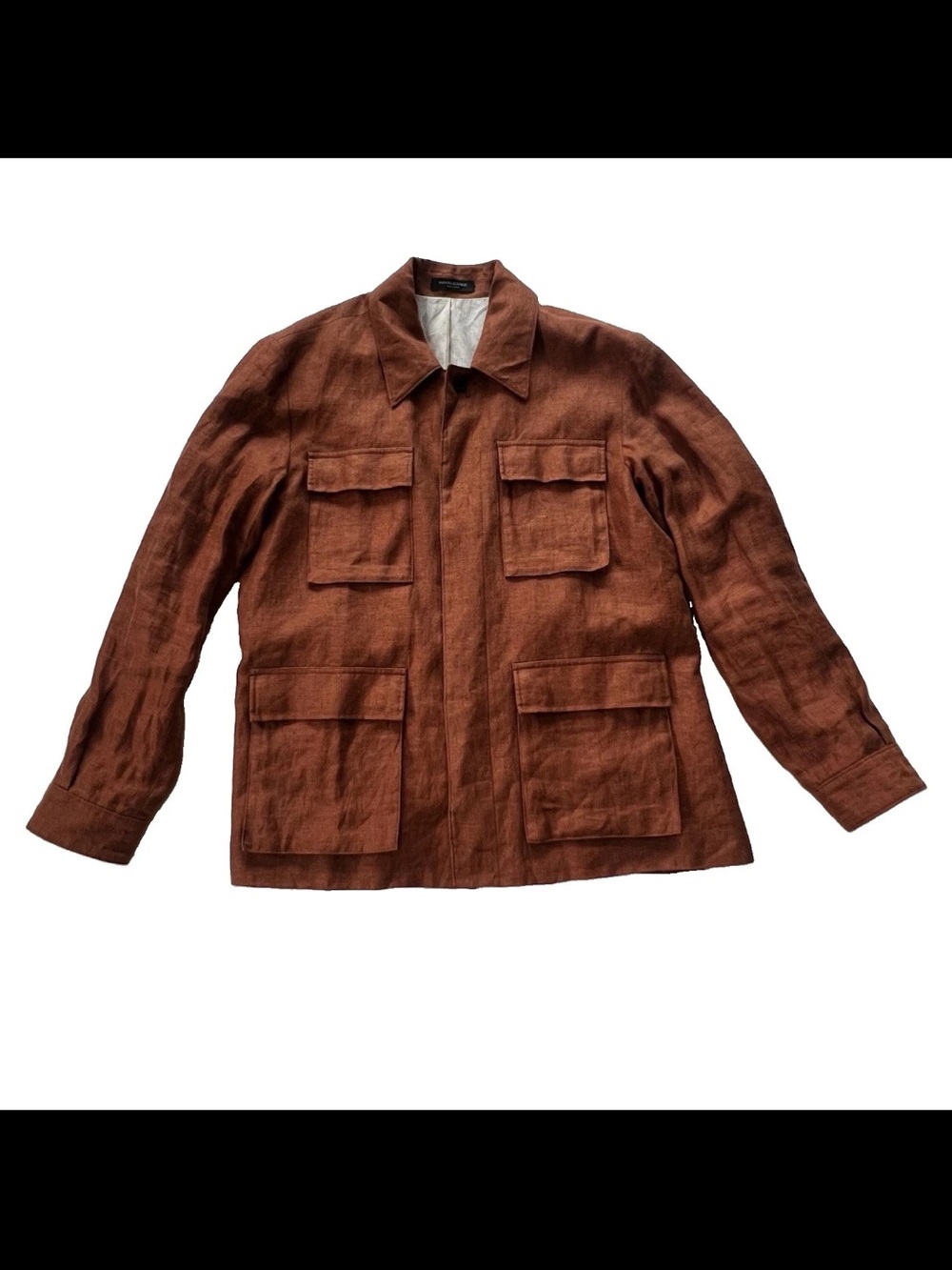 Banana Republic Mens Bastian Linen Field Jacket L Burnt Rust Quiet Luxury - Picture 2 of 9